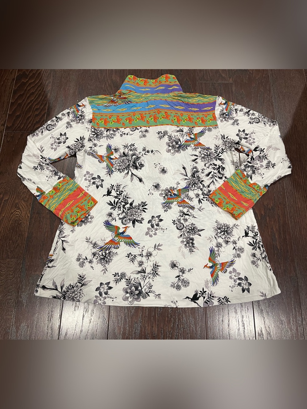 Johnny Was Dreamer Garden Split Front Henley Tee Boho Chic Women Size X-Large - Picture 4 of 8